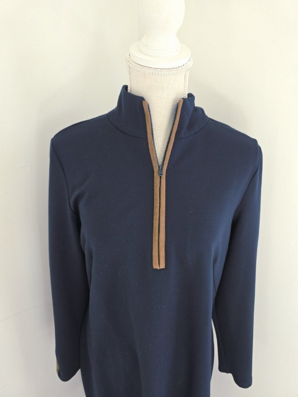 Jude Connally Anna Dress Jude Ponte XL Navy Blue Long Sleeves Quarter Zip Shift - Picture 3 of 11